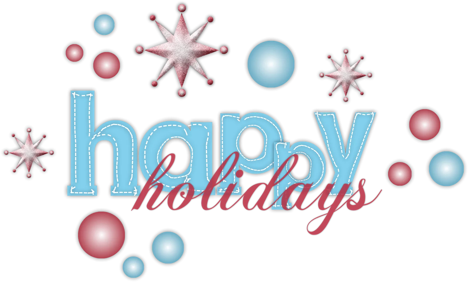 Festive Happy Holidays Clipart with Snowflakes and Decorative Spheres