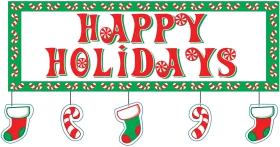 Festive Happy Holidays Clipart with Whimsical Christmas Decorations and Border
