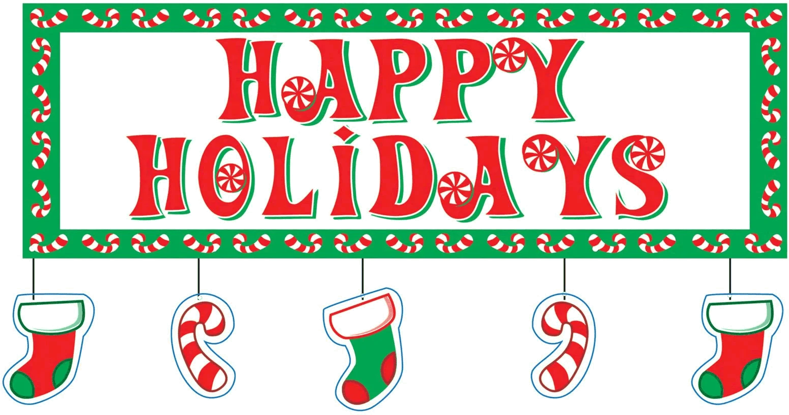 Festive Happy Holidays Clipart with Whimsical Christmas Decorations and Border