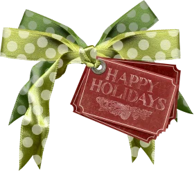 Festive Happy Holidays Elegant Green Polka Dot Ribbon Gift Clipart Design