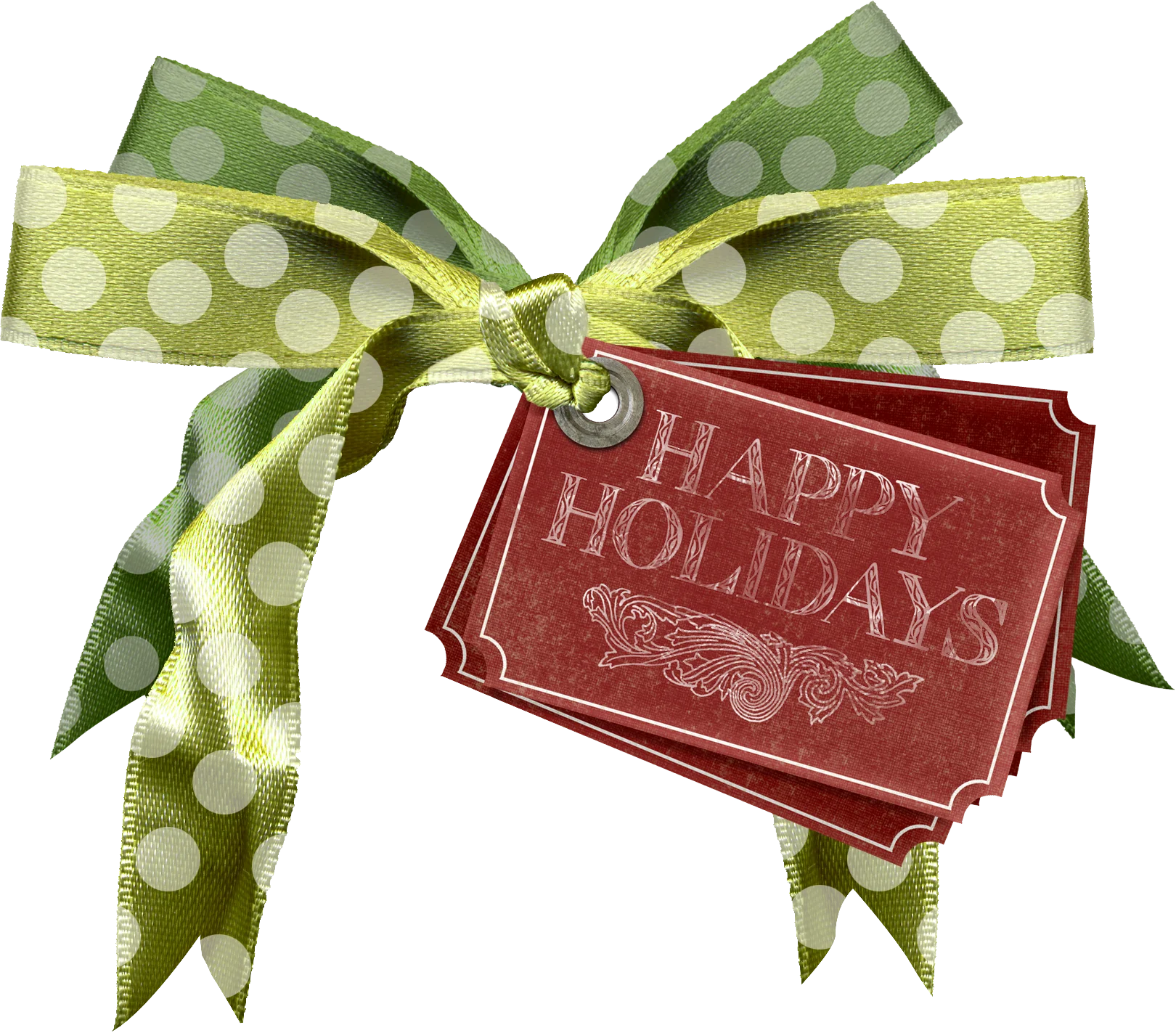 Festive Happy Holidays Elegant Green Polka Dot Ribbon Gift Clipart Design