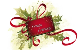 Festive Happy Holidays Elegant Seasonal Clipart with Holly and Ribbon Design