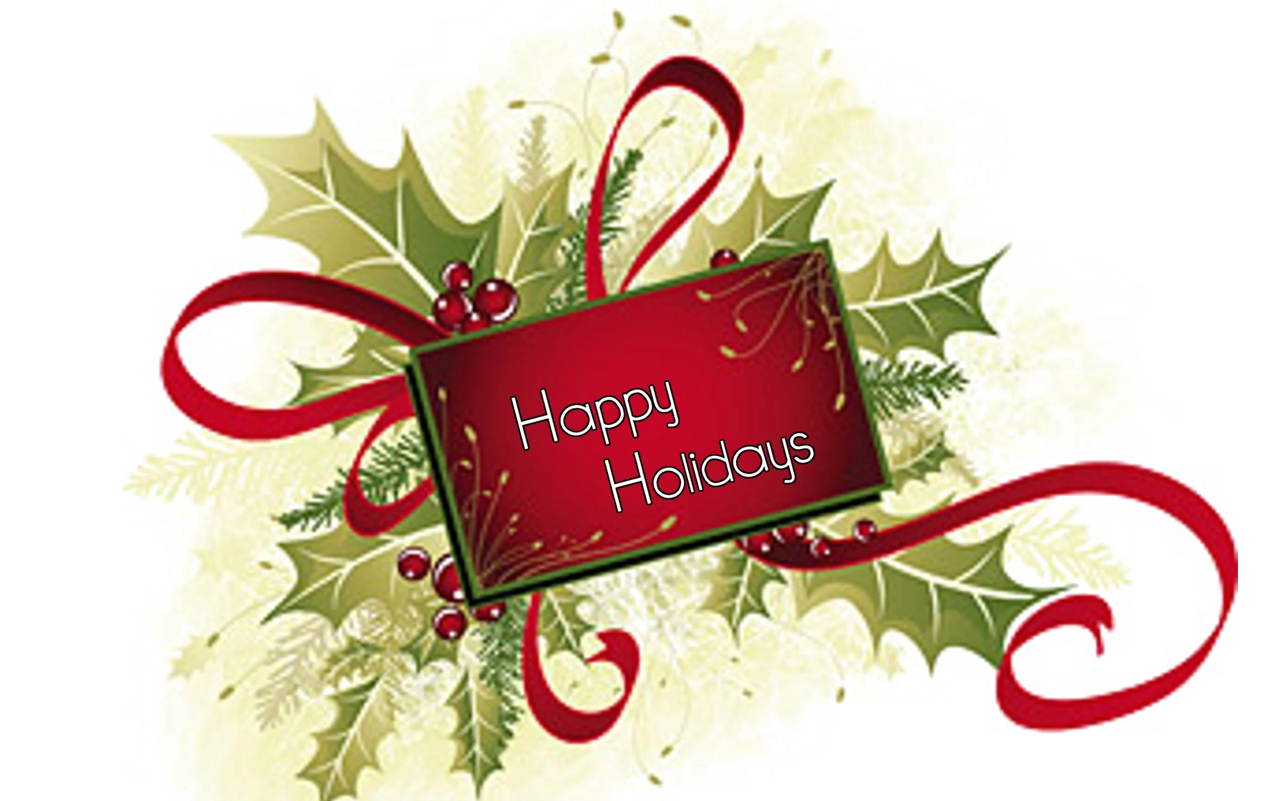 Festive Happy Holidays Elegant Seasonal Clipart with Holly and Ribbon Design