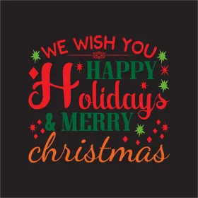 Festive Holiday Greetings Clipart with Merry Christmas and Happy Holidays Text