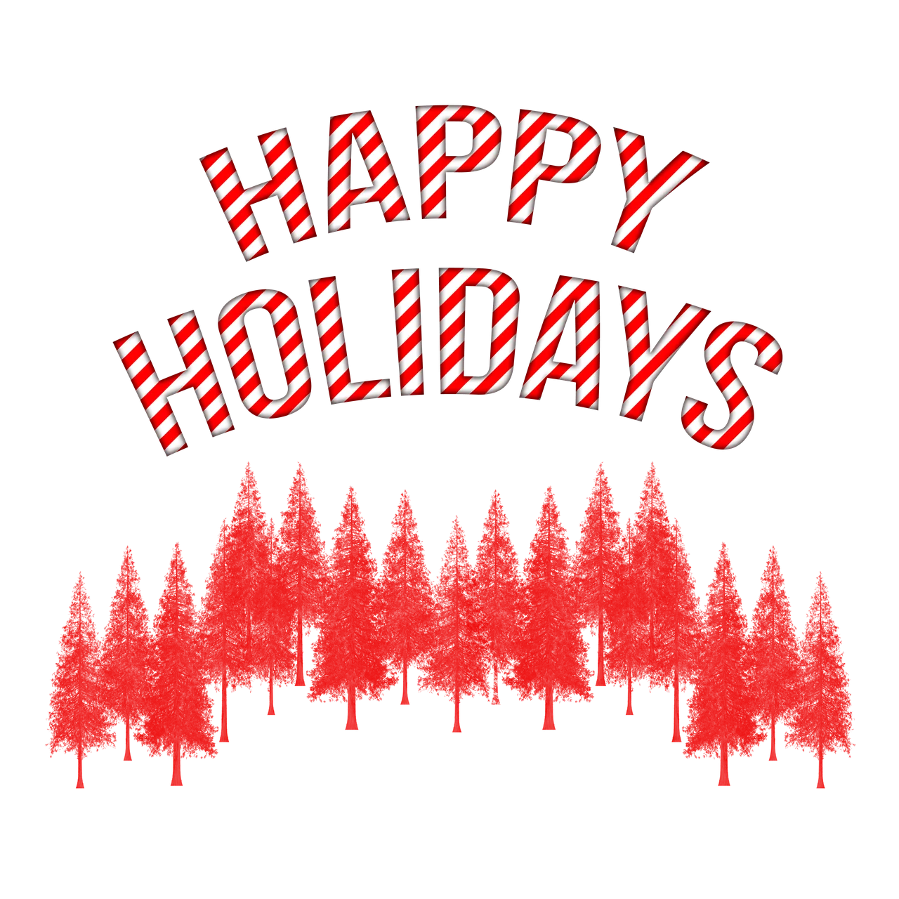 Festive Red and White Happy Holidays Clipart with Pine Forest Silhouette