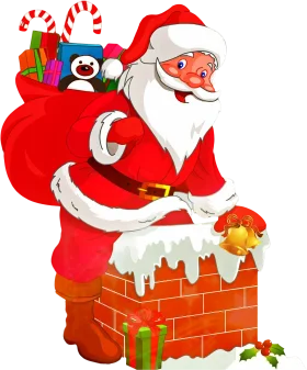 Jolly Santa Claus Clipart: Festive Christmas Scene with Chimney and Gifts