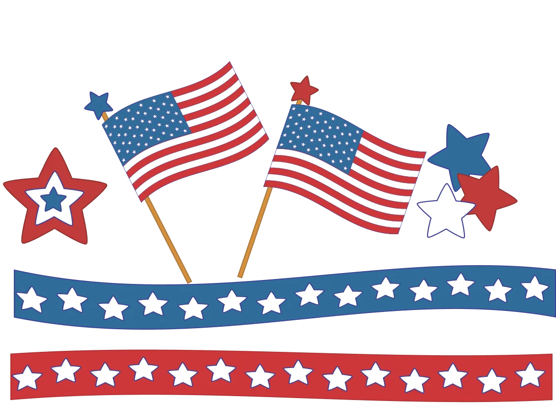 Patriotic American Flag and Stars 4th of July Independence Day Celebration Clipart Design