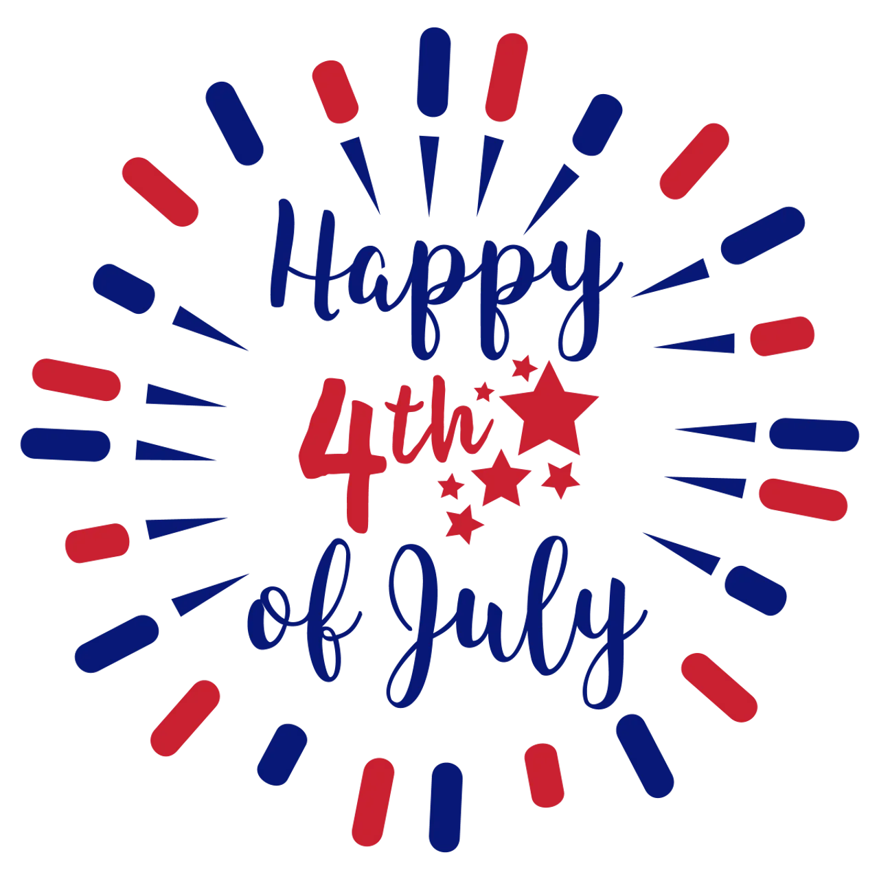 Patriotic Fourth of July Celebration Burst Clipart Design with Stars and Fireworks