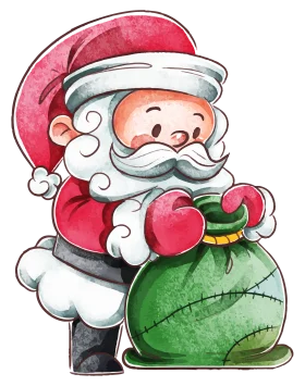 Whimsical Christmas Cheer: Adorable Santa Claus Clipart with Festive Green Bag