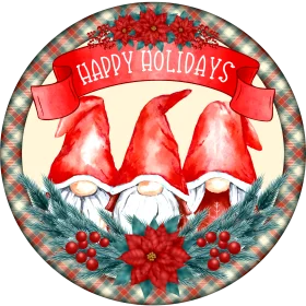Whimsical Christmas Gnomes Happy Holidays Festive Round Clipart Design