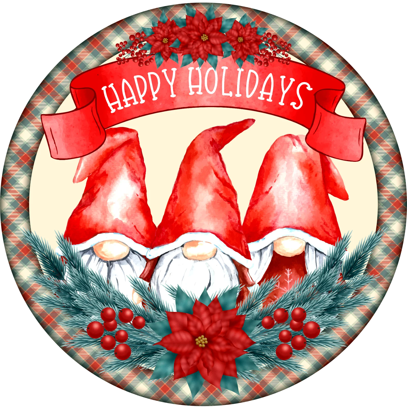 Whimsical Christmas Gnomes Happy Holidays Festive Round Clipart Design