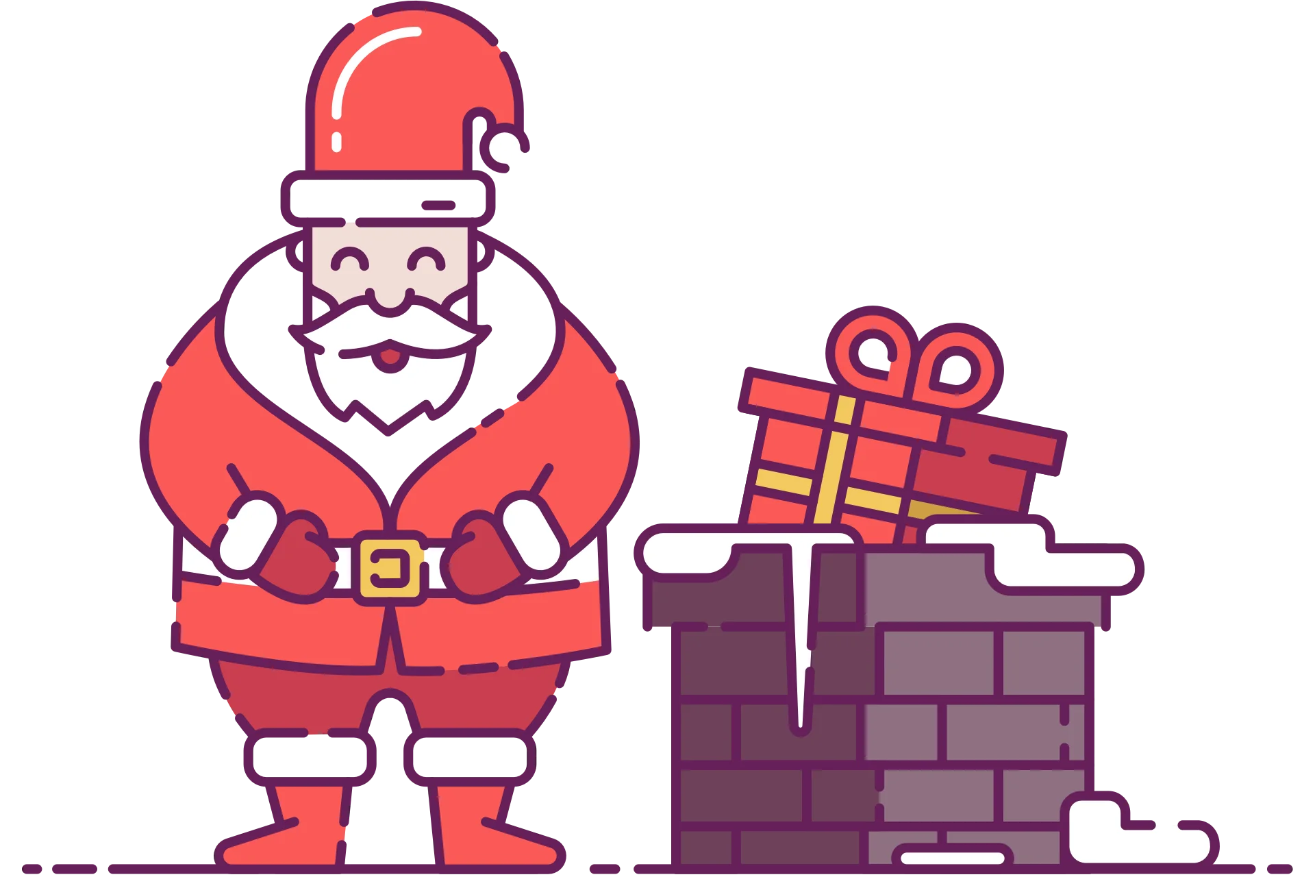 Whimsical Santa Claus and Chimney Christmas Clipart Illustration Design