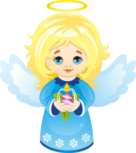 Adorable Celestial Messenger: Whimsical Blue Angel Clipart with Snowflake Design