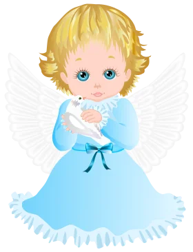 Adorable Cherubic Angel Clipart with Soft Blue Dress and Fluffy Wings