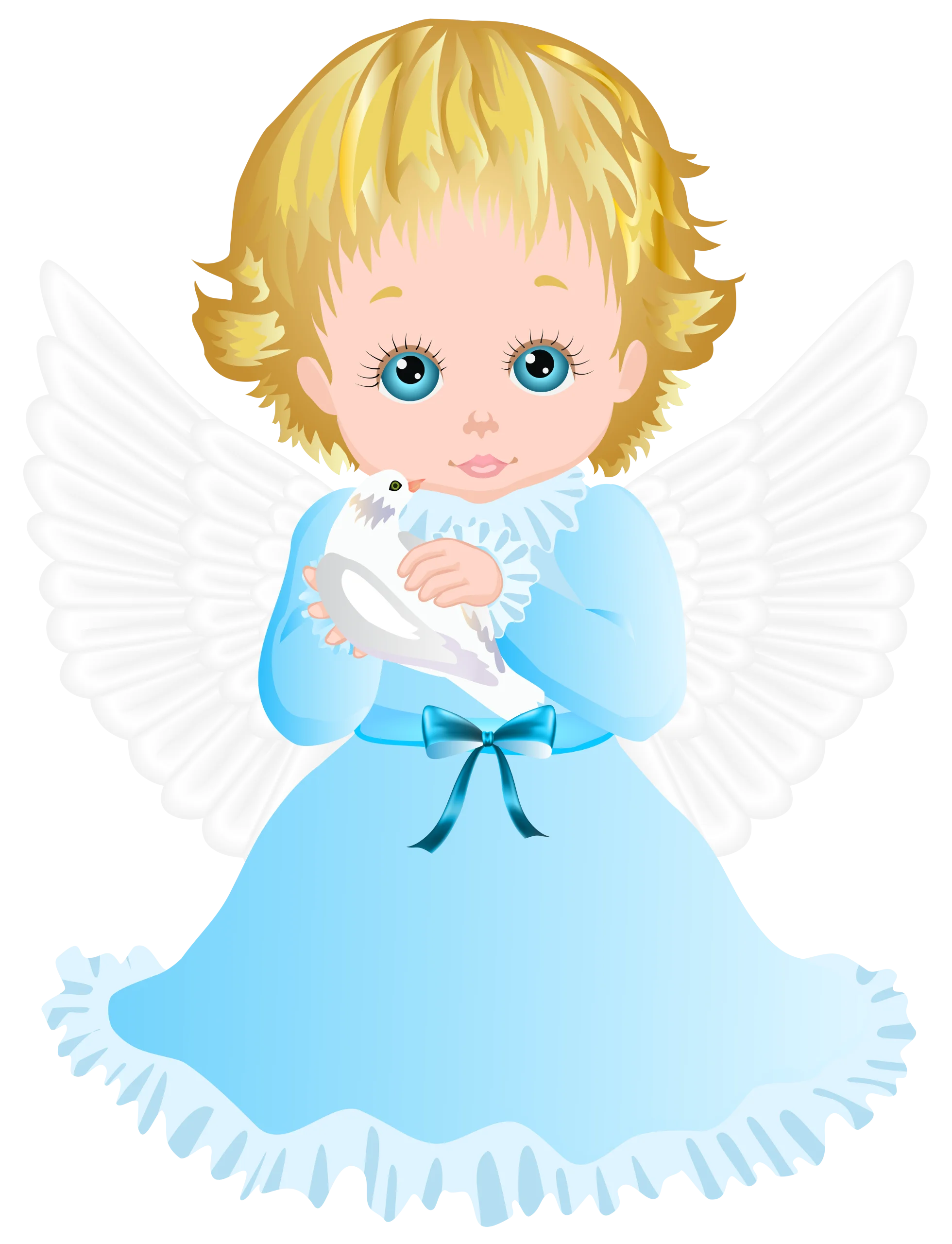 Adorable Cherubic Angel Clipart with Soft Blue Dress and Fluffy Wings