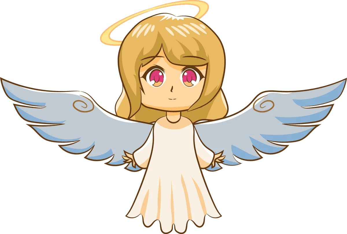 Adorable Chibi-Style Heavenly Guardian Angel Clipart with Soft Pastel Wings