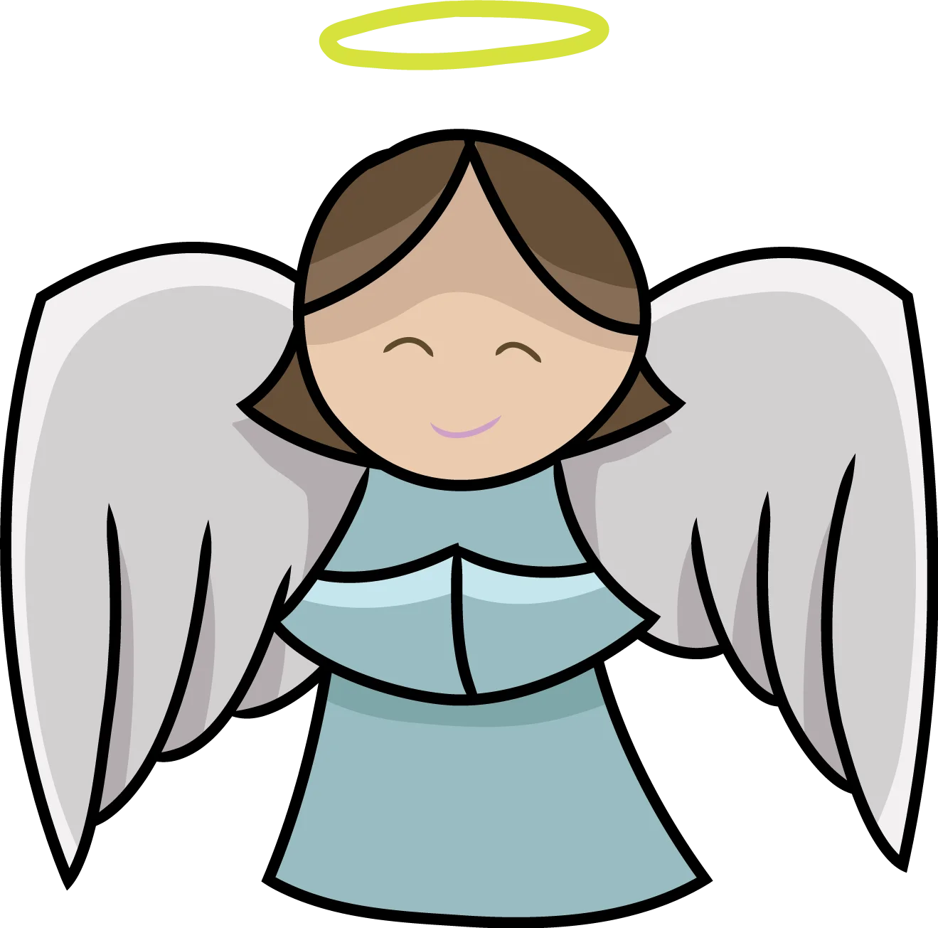 Adorable Heavenly Messenger Clipart: Cute Smiling Angel with Soft Gray Wings