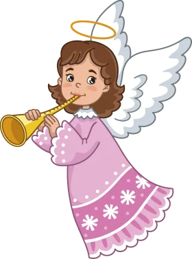 Adorable Little Angel Playing Trumpet Clipart - Heavenly Messenger in Pink