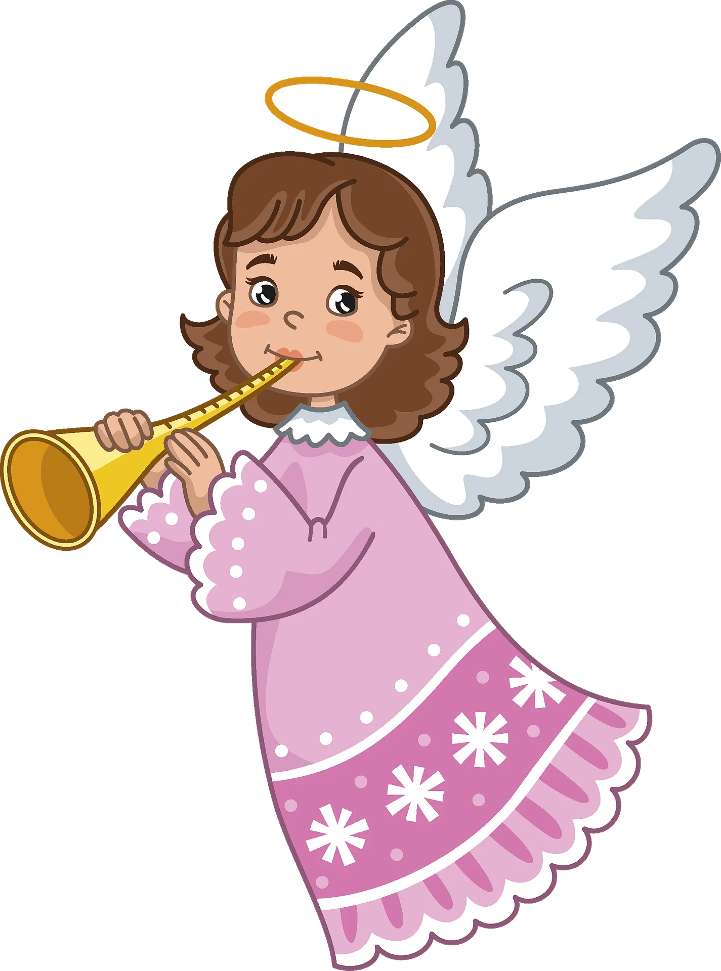 Adorable Little Angel Playing Trumpet Clipart - Heavenly Messenger in Pink