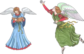 Celestial Messenger Clipart: Two Graceful Angels in Traditional Attire