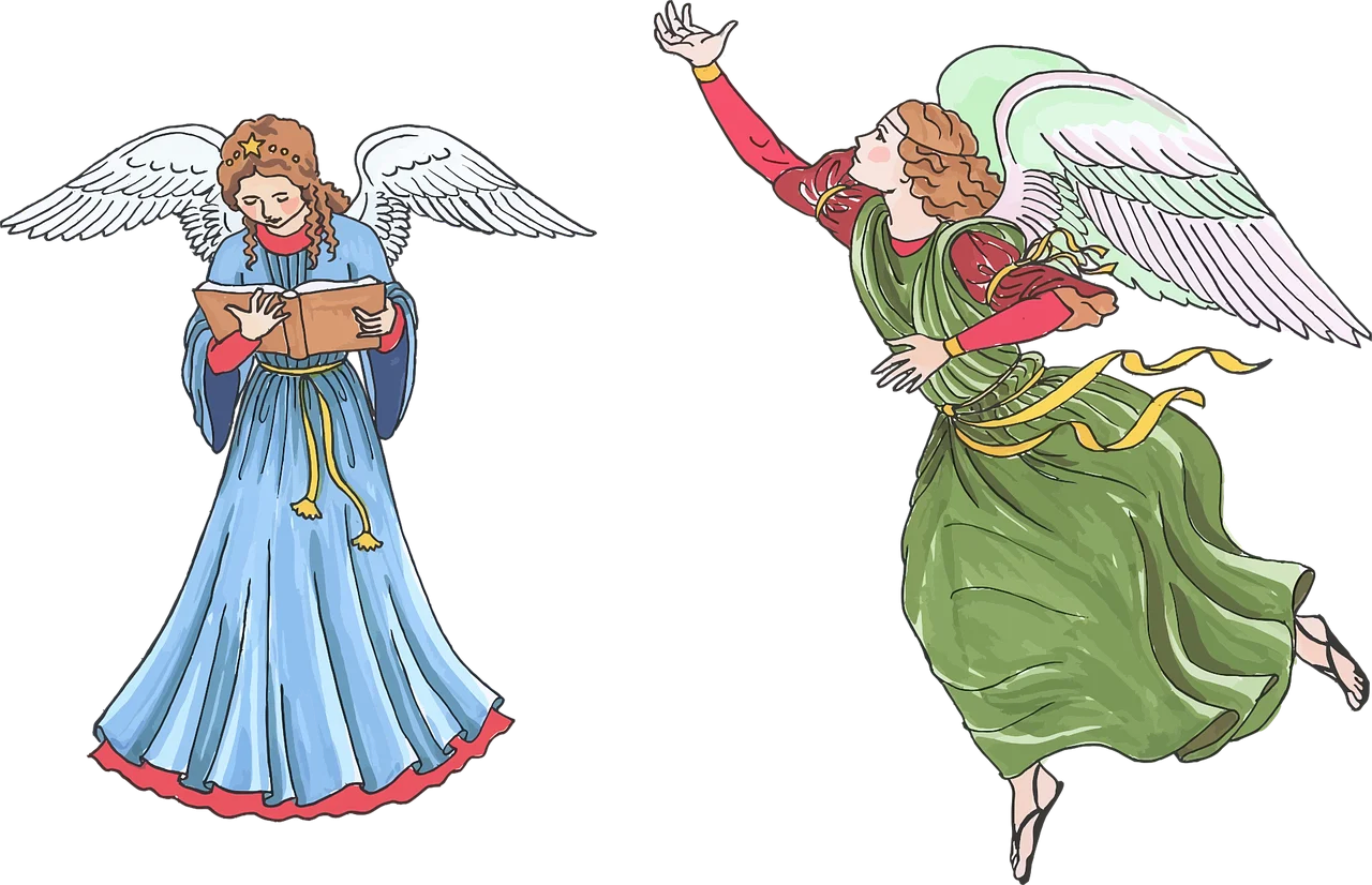 Celestial Messenger Clipart: Two Graceful Angels in Traditional Attire
