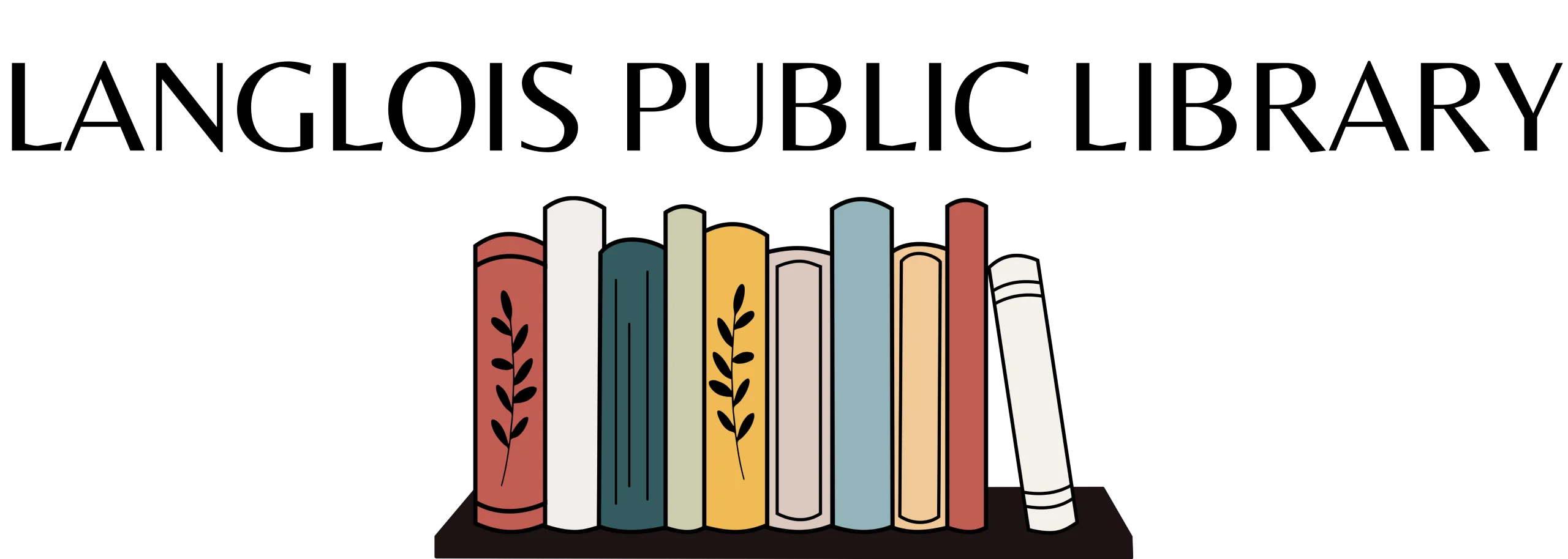 Charming Langlois Public Library Bookshelf Clipart with Stylized Book Silhouettes
