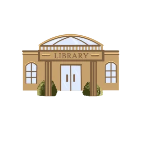 Classic Small Town Public Library Building Clipart Illustration Design