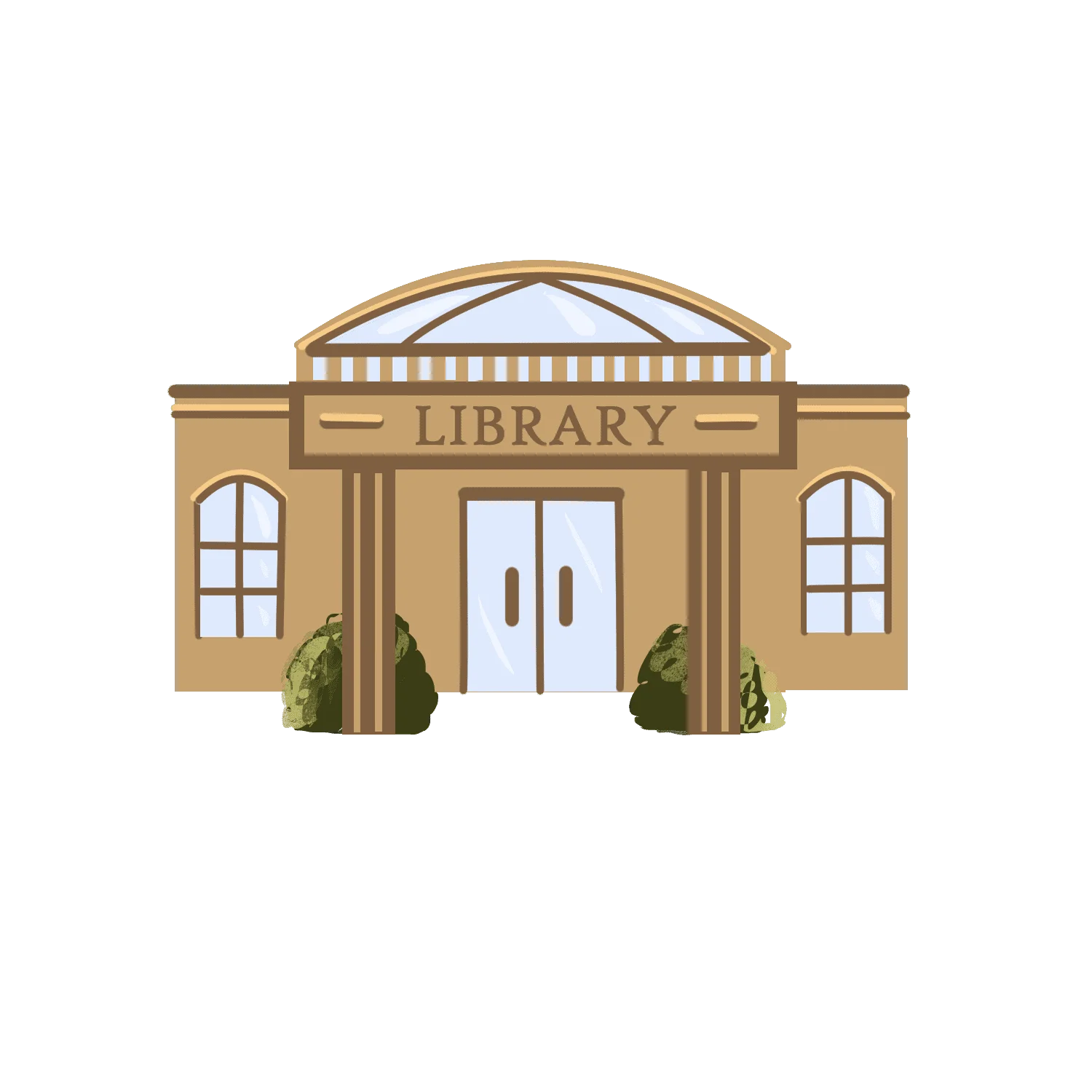 Classic Small Town Public Library Building Clipart Illustration Design