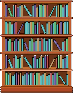 Classic Wooden Bookshelf Clipart with Colorful Book Spines Neatly Arranged