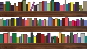 Colorful Library Bookshelf Clipart: A Stylized Collection of Book Spines and Shelves
