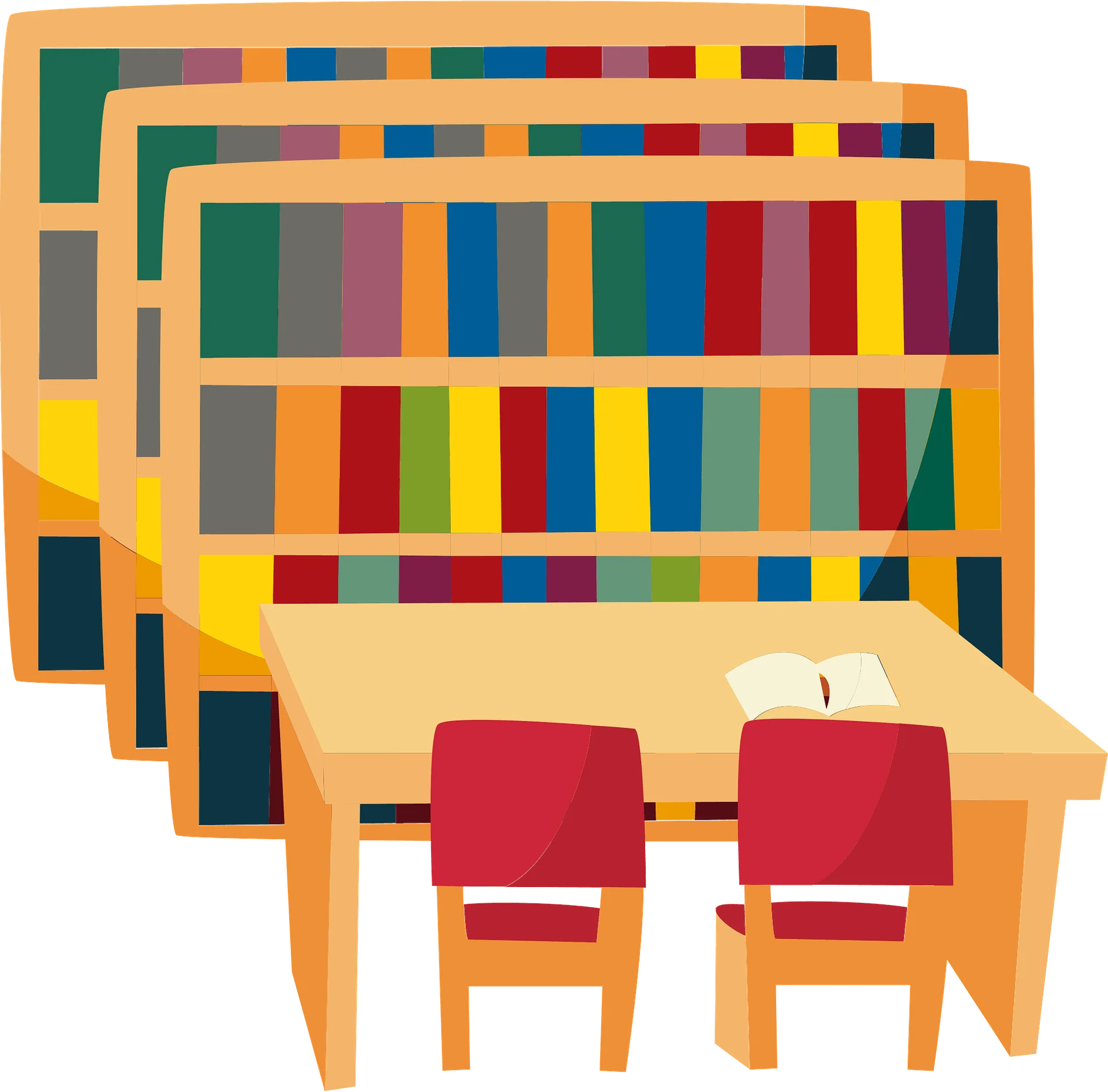 Colorful School Library Study Nook Clipart Illustration with Bookshelves