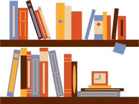 Cozy Home Library Shelves with Illustrated Books Clipart Design