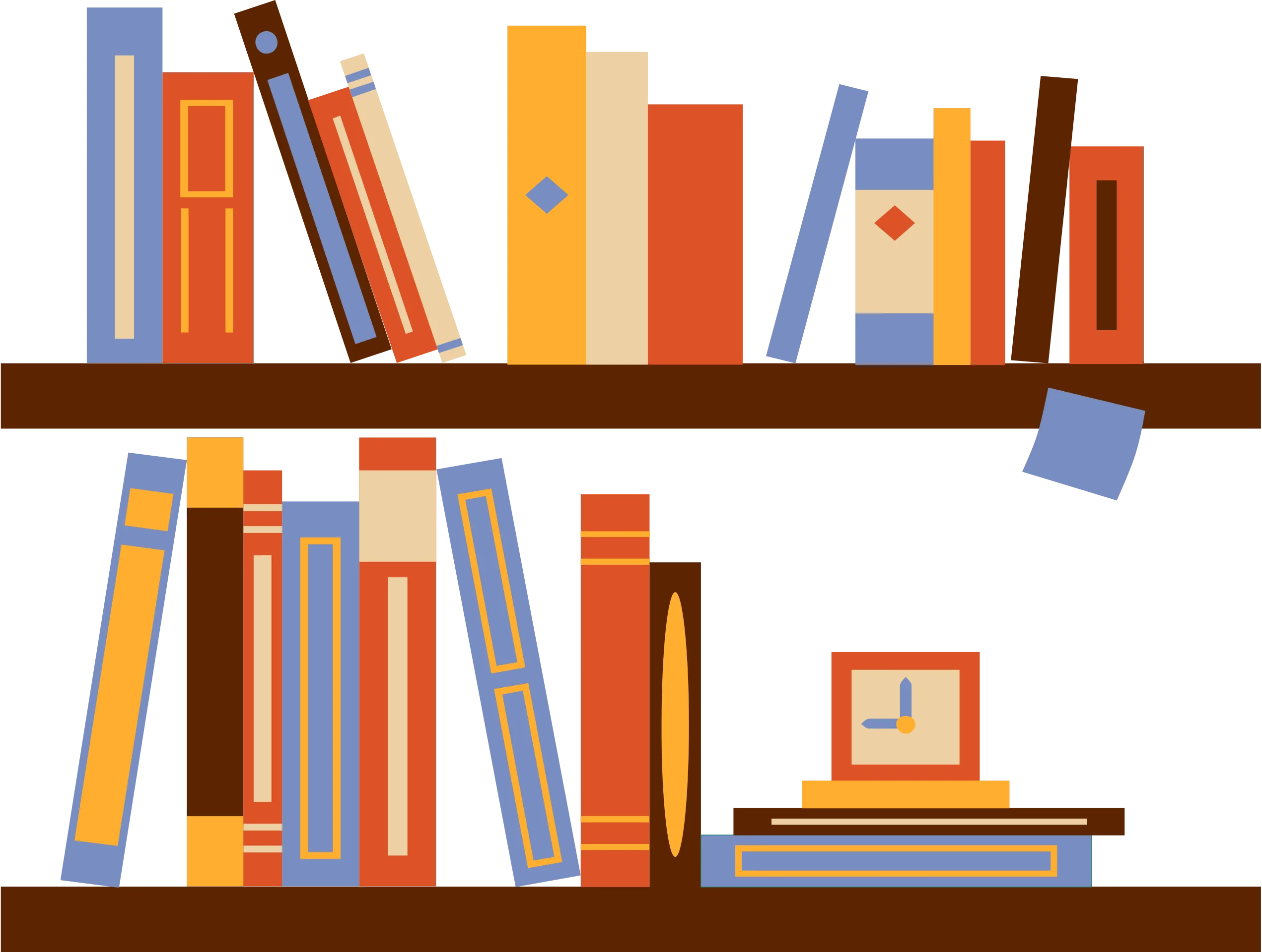 Cozy Home Library Shelves with Illustrated Books Clipart Design