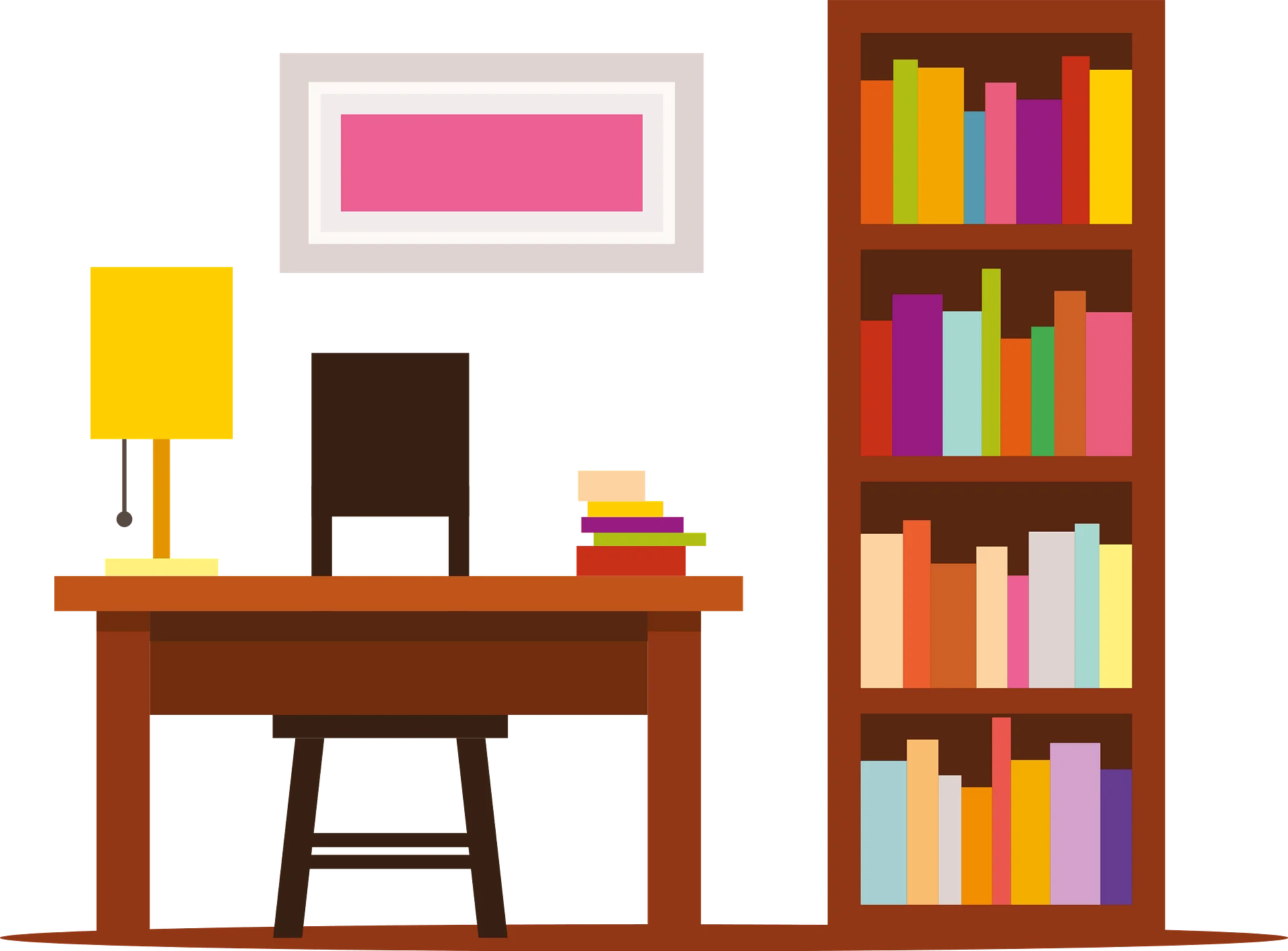 Cozy Home Study Corner Clipart: Minimalist Workspace with Bookshelf Design