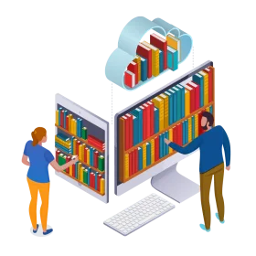Digital Library Access: Cloud Storage and Online Book Management Clipart Illustration