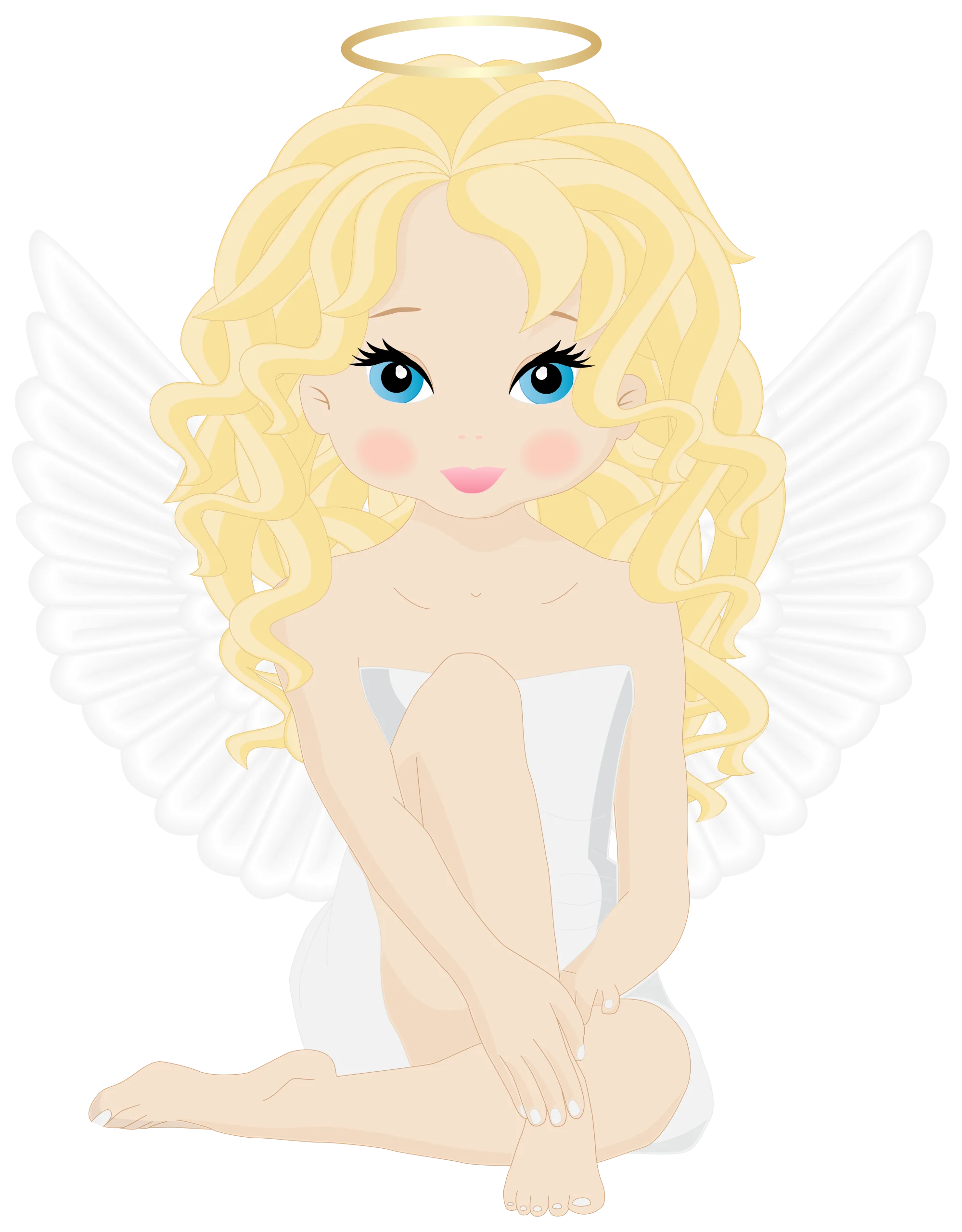 Ethereal Blonde Angel Clipart with Soft Curls and Delicate Luminescence
