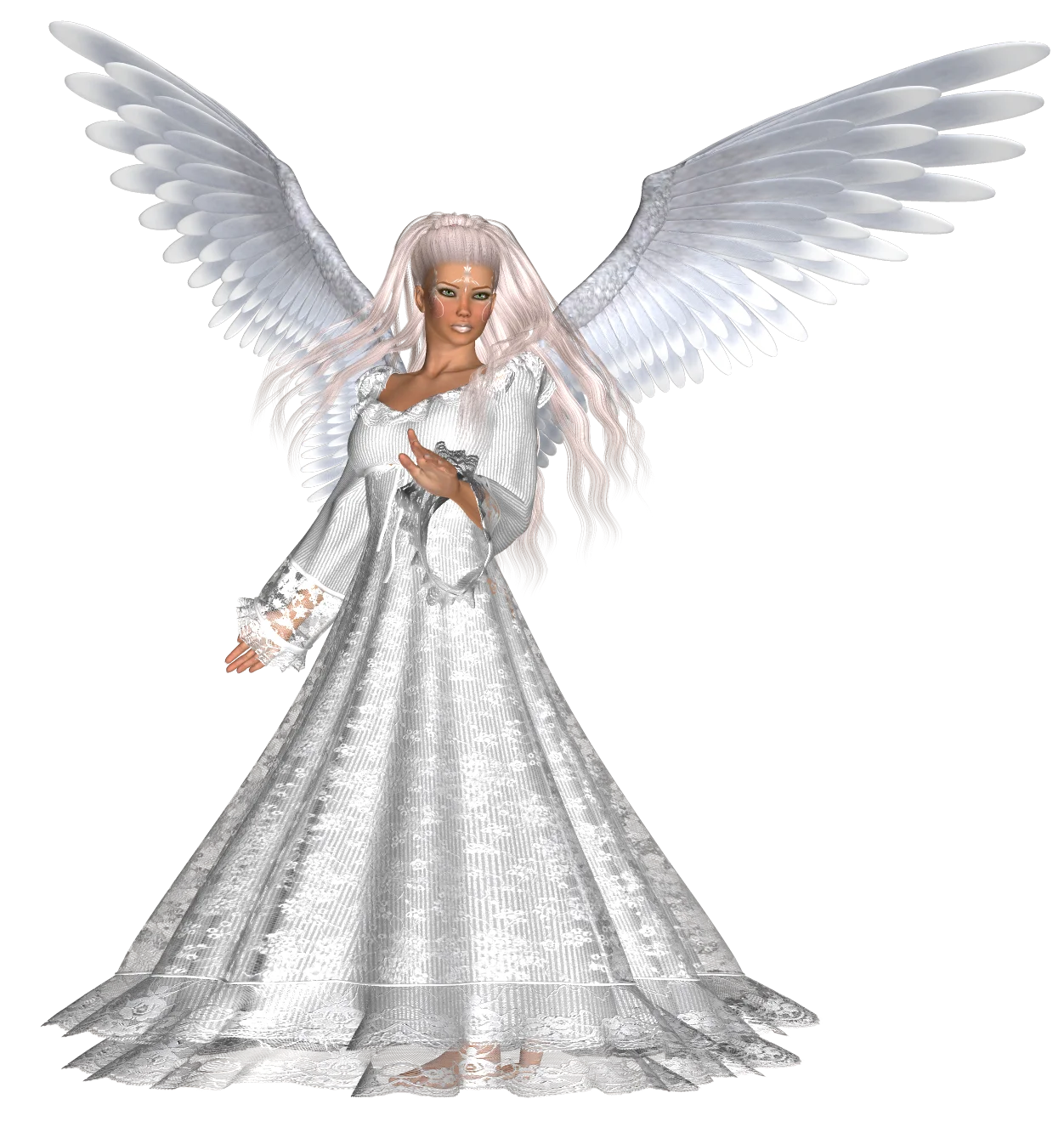Ethereal Guardian Angel in Pristine White Celestial Clipart Illustration