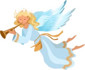Ethereal Heavenly Messenger Angel Clipart with Golden Trumpet and Flowing Robes