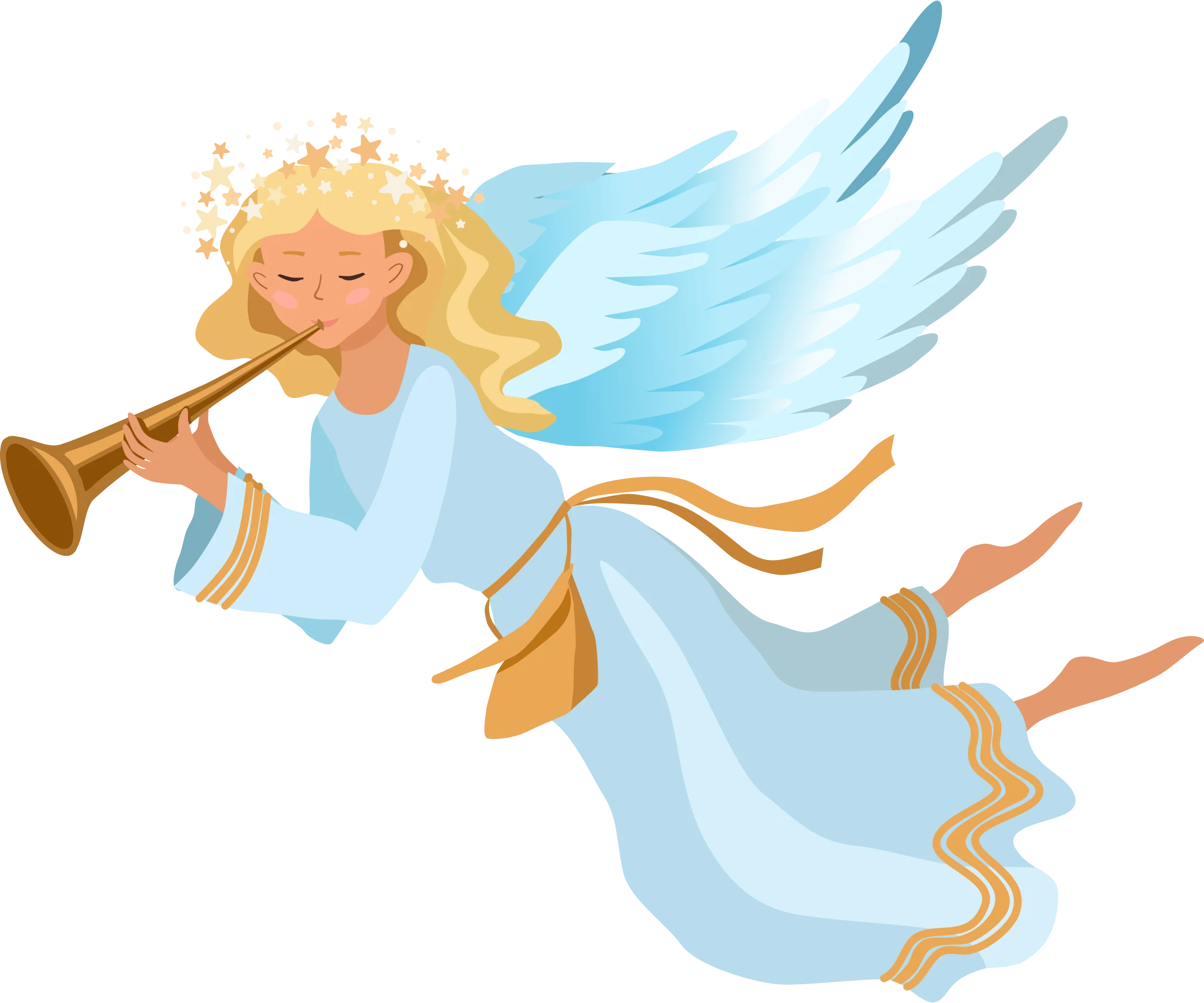 Ethereal Heavenly Messenger Angel Clipart with Golden Trumpet and Flowing Robes