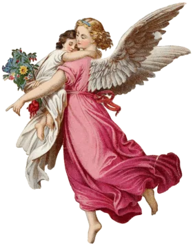 Ethereal Victorian Guardian Angel in Flowing Pink Dress Vintage Clipart Illustration