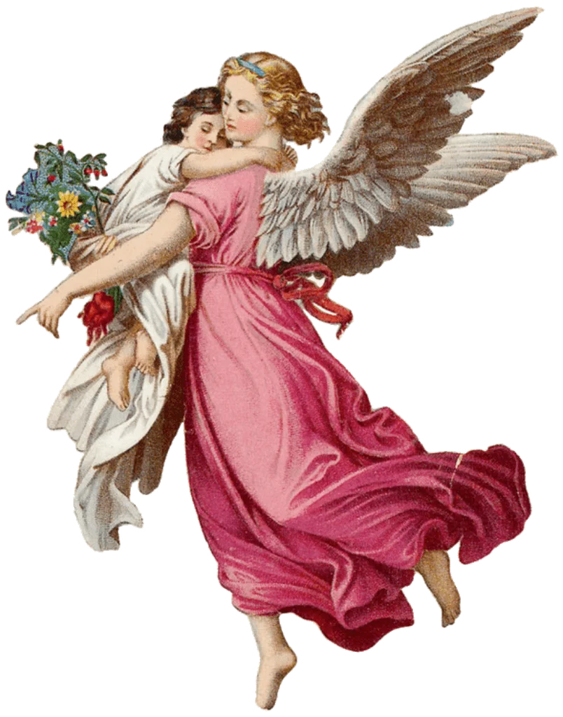 Ethereal Victorian Guardian Angel in Flowing Pink Dress Vintage Clipart Illustration