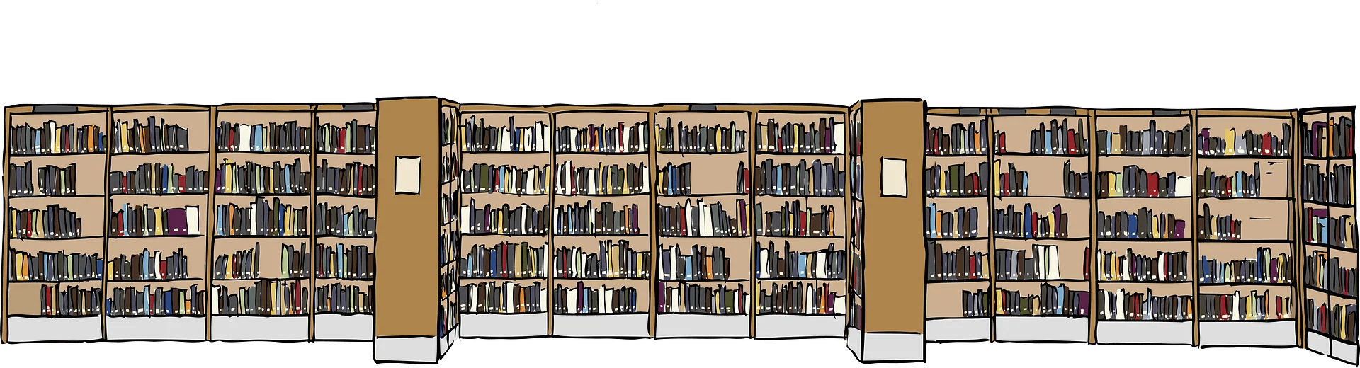 Expansive Library Shelving Clipart: Architectural Book Storage Design Illustration