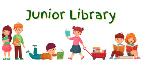 Junior Library Cartoon Clipart: Engaging Children's Reading Adventure Illustration