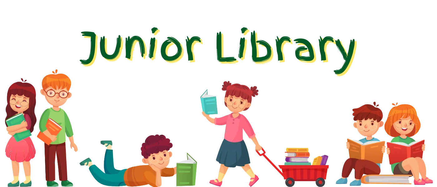 Junior Library Cartoon Clipart: Engaging Children's Reading Adventure Illustration