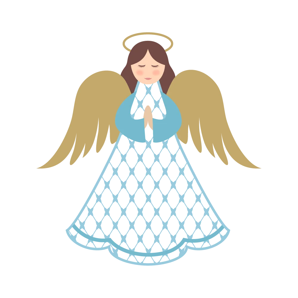 Serene Blue and Gold Angelic Figure Clipart with Gentle Praying Pose