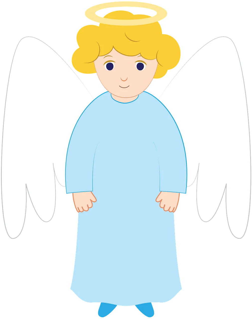 Serene Celestial Messenger: Gentle Blue-Robed Angel Clipart with Golden Curls