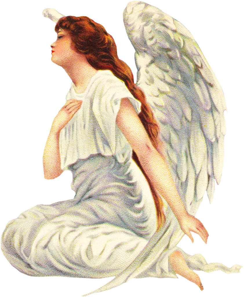 Serene Vintage Angel Clipart with Graceful Ethereal Wings and Flowing Attire