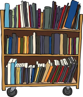 Vintage Wooden Library Book Cart Clipart with Colorful Book Collection