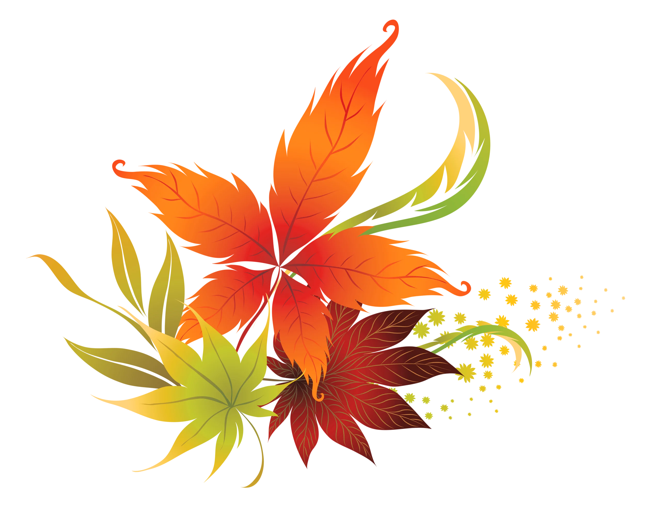 Whimsical Autumn Leaves Clipart with Graceful Feathered Edges and Warm Color Palette