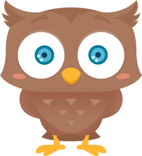 Adorable Big-Eyed Brown Cartoon Owl Clipart with Charming Blue Eyes